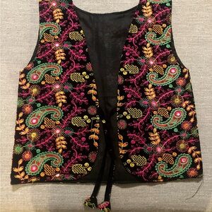 Embroidered Black Banjara Bohemian Vest with Pink, Green & Yellow Paisley